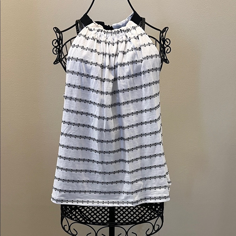 LOFT Striped Dot Modern Halter Top Black and White